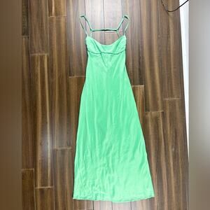 Zara Size S Bright Green Full Dress, empire waist, low neck, thin straps, Neon